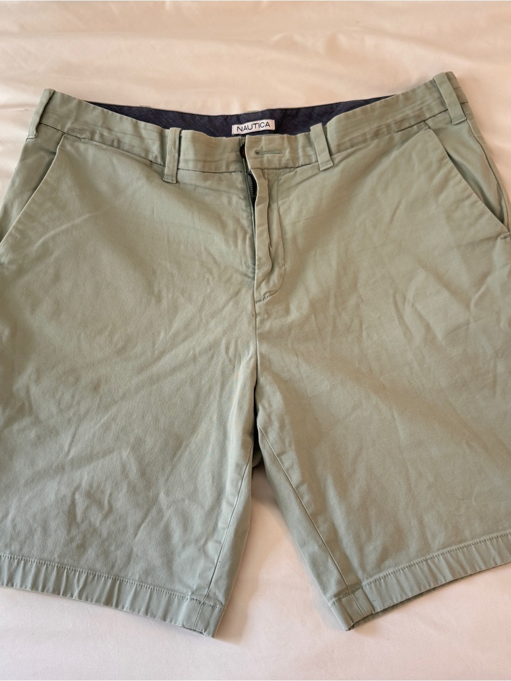Nautica Men's Light Sage Green Shorts with Navy Trim